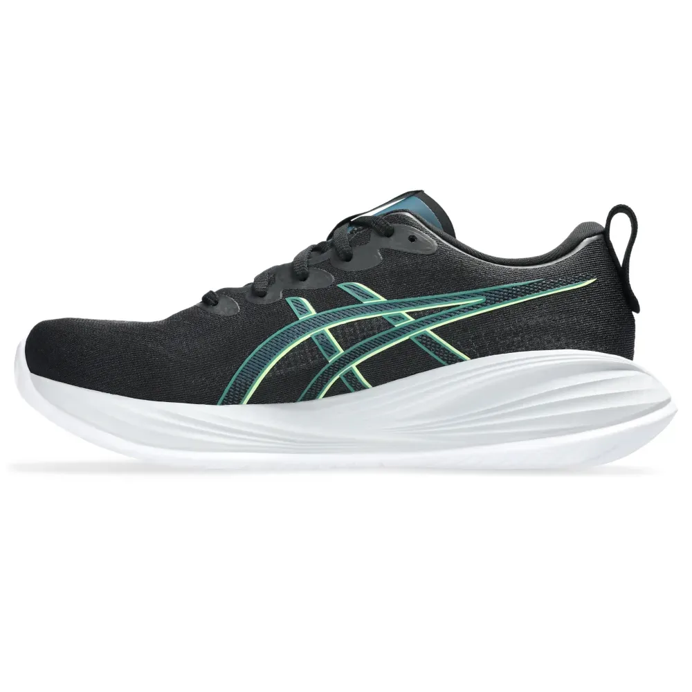 Tênis Asics Gel-Cumulus 27 amarelo visto de lado mostrando design moderno e solado branco